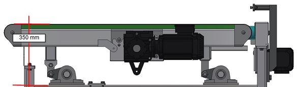Kettenausschleuser mit Parallelhub, seitliche Motorlage — minimale Bauh&ouml;he 350&nbsp;mm (CAD-Ansicht)